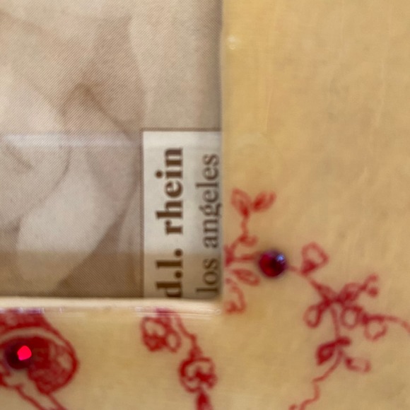 D. L. Rhein Red Toile Print & Crystals on Pale Yellow 6-3/4” Square Frame - Picture 4 of 8